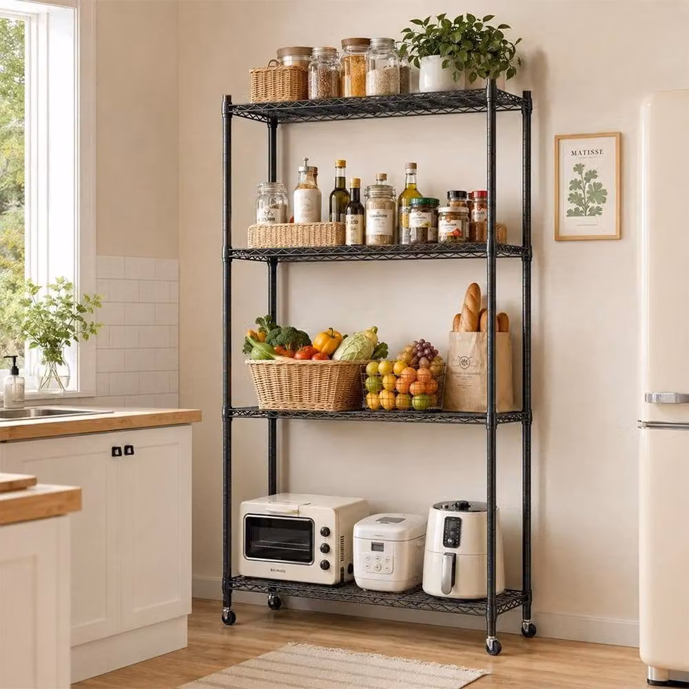 EONLION 4 Tier Metal Wire Storage Shelf Unit in Black with Adjustable Shelves – 3