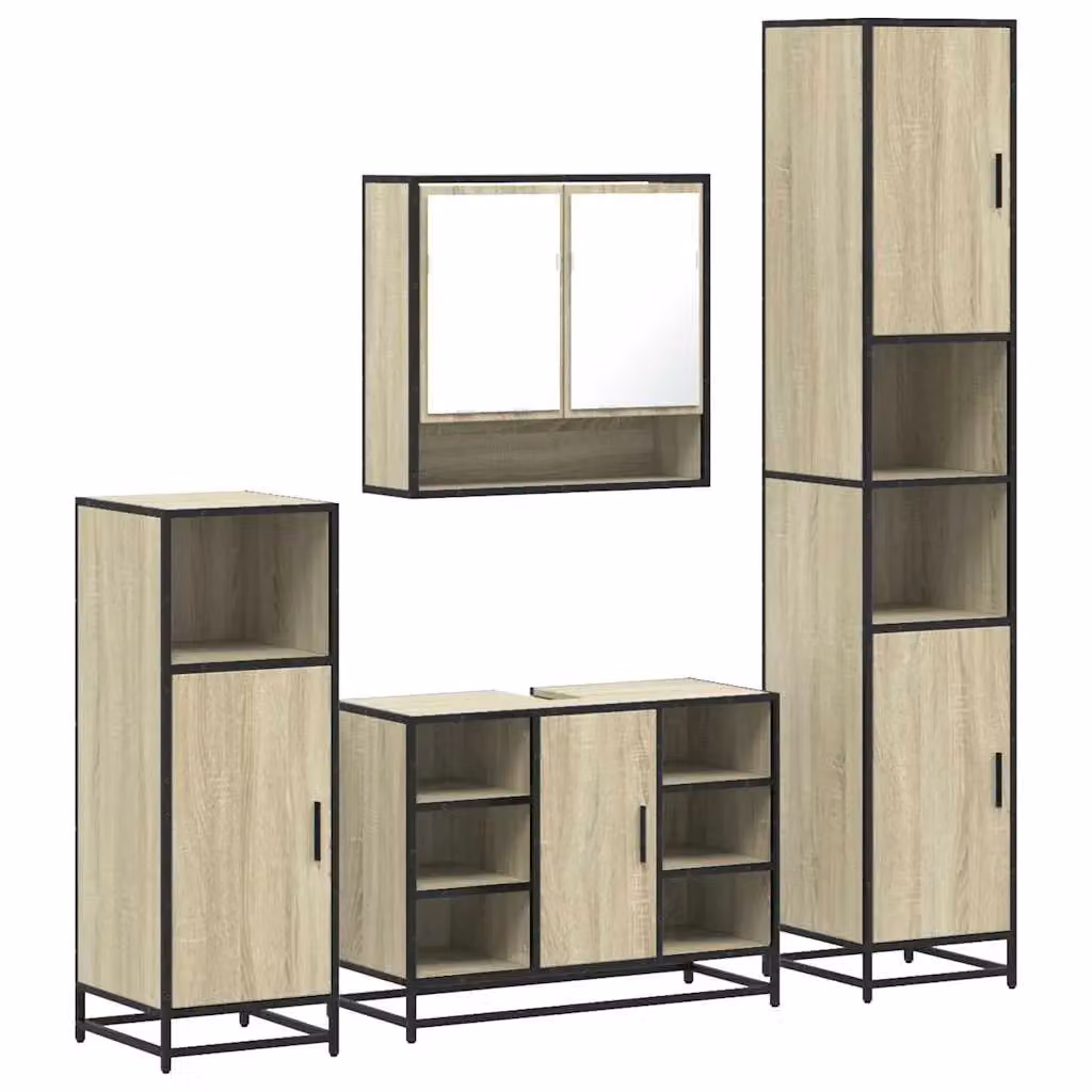 Berkfield Home 4-Piece Brown Sonoma Oak Bathroom Furniture Set with Vanity Unit and Mirror Cabinet – 2
