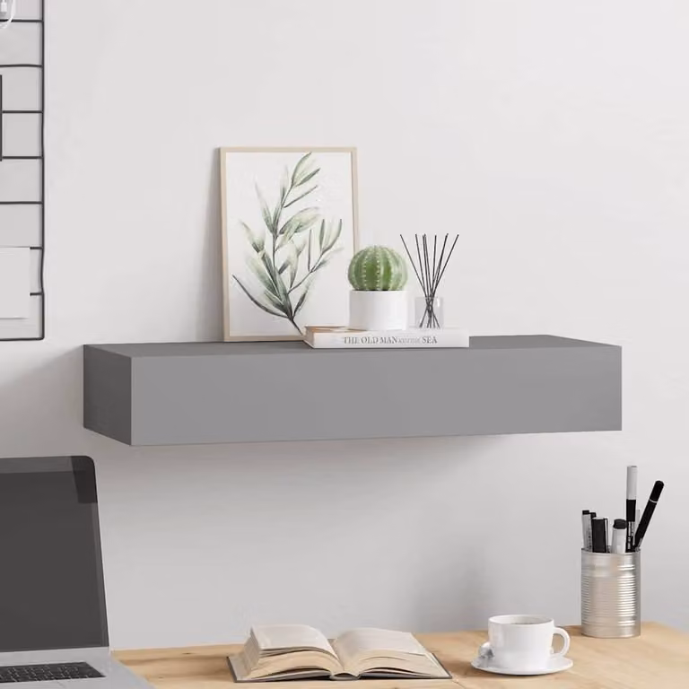 Berkfield Home Wall-mounted Drawer Shelf in Grey, W: 60 cm, D: 23.5 cm, H: 10 cm