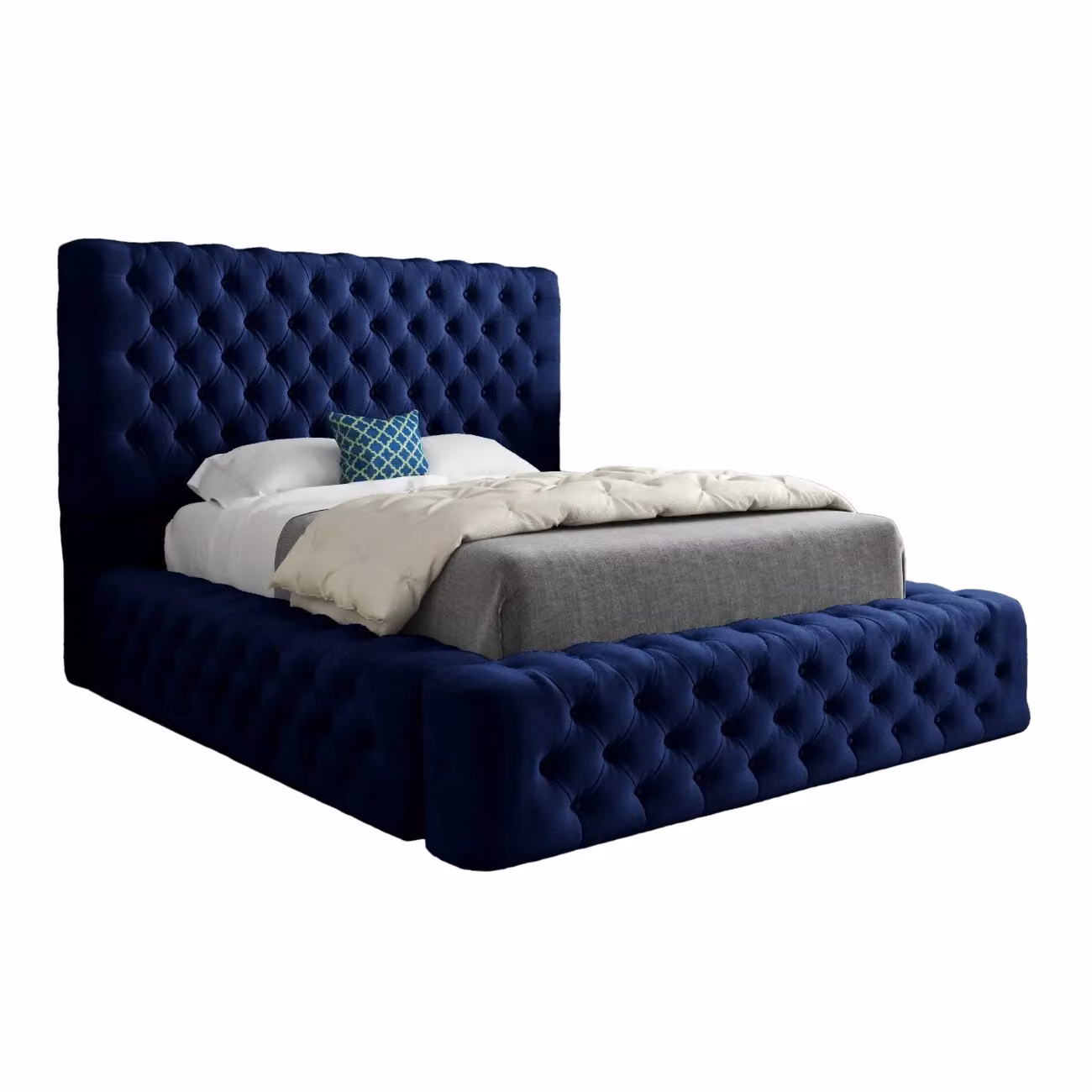 Casani Grand Milan King Size Upholstered Velvet Bed Frame in Blue, W/D/H: 180 x 201 x 137 cm – 5