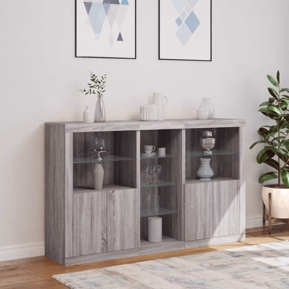 Berkfield Home Modern Grey Sonoma Sideboard with Integrated LED Lights, W: 162 cm, D: 37 cm, H: 100 cm – 4