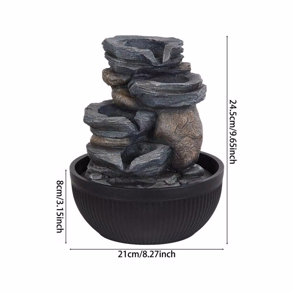 Kelvenix 4 Tier Cascading Tabletop Stone Fountain with LED Light in Grey – 2