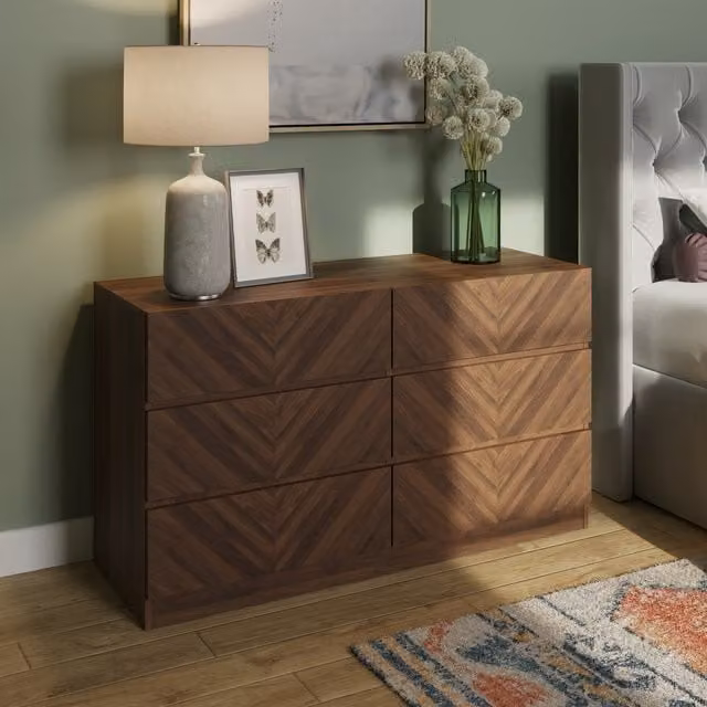 GFW Catania 6 Drawer Chest in Brown Walnut