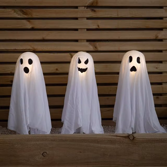 Samuel Alexander Set of 3 White Battery Powered LED Light Up Ghost Halloween Path Lights, Height: 51 cm