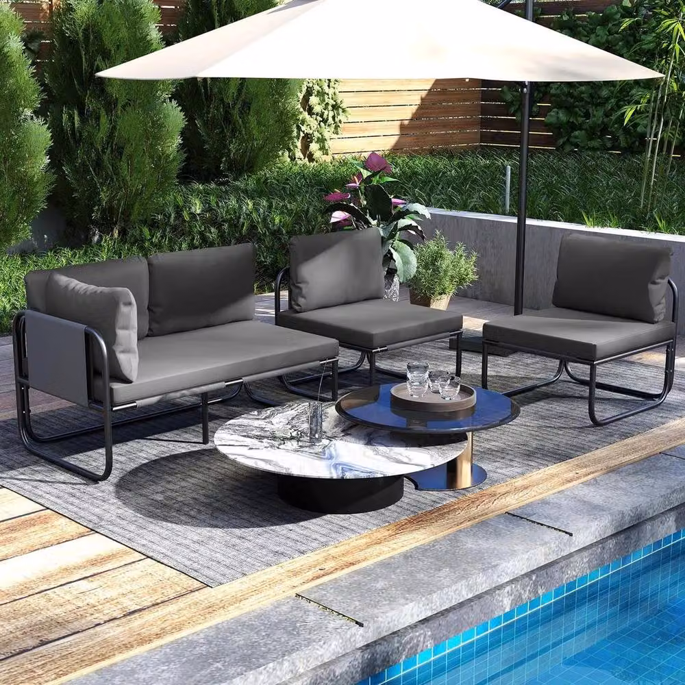 SPETLEK Grey Upholstered Patio Loveseat with Removable Fabric Cushions and Metal Frame – 3