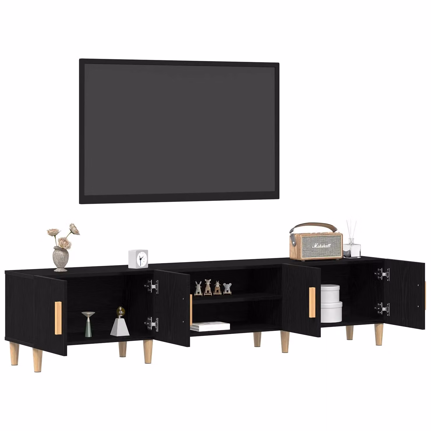 Berkfield Home Modern Black Oak TV Cabinet with Internal Shelves and Hinged Doors, W/D/H: 180 x 31.5 x 40 cm – 3
