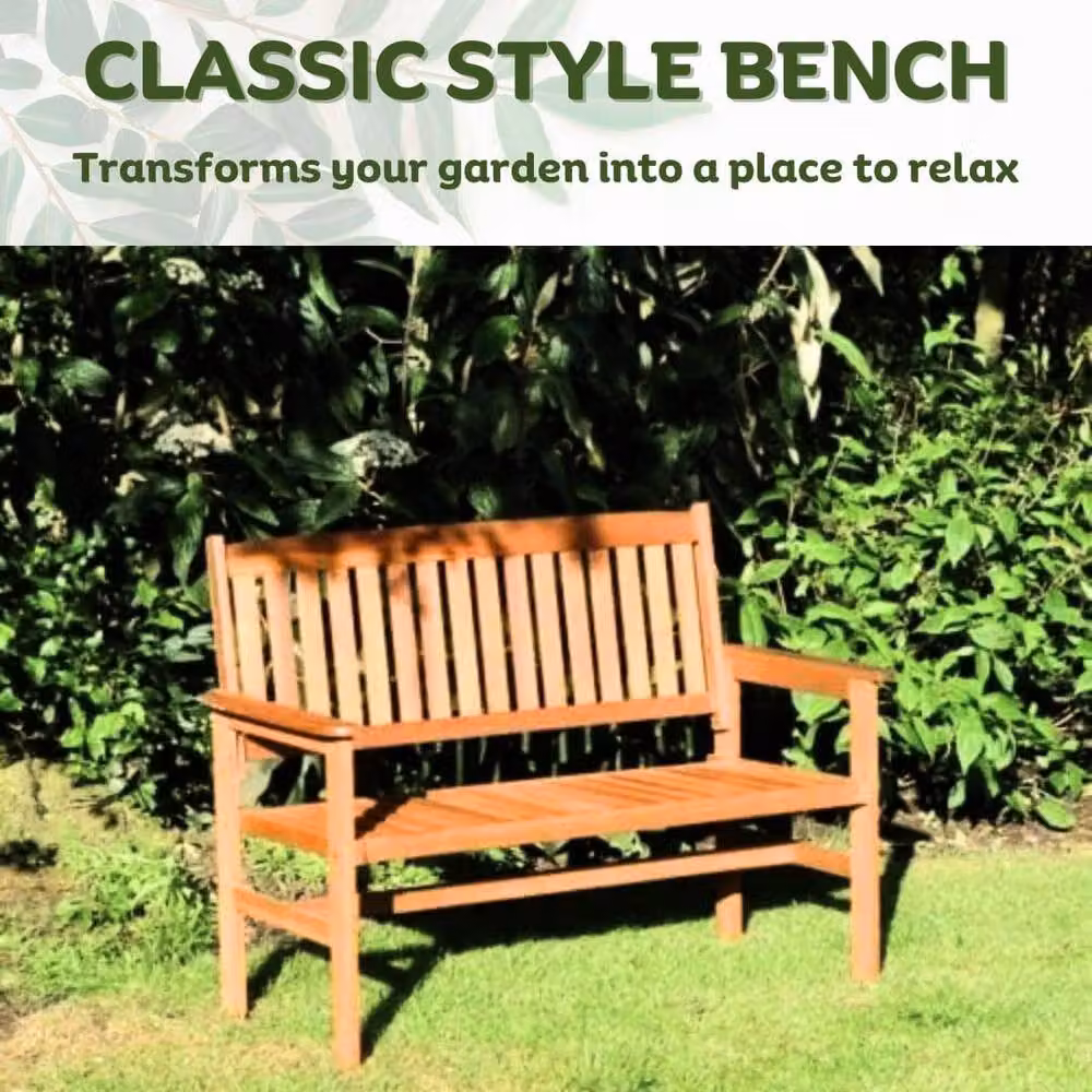 Marco Paul Classic Wooden Garden Bench in Brown, W/D/H: 120 x 60 x 90 cm – 3