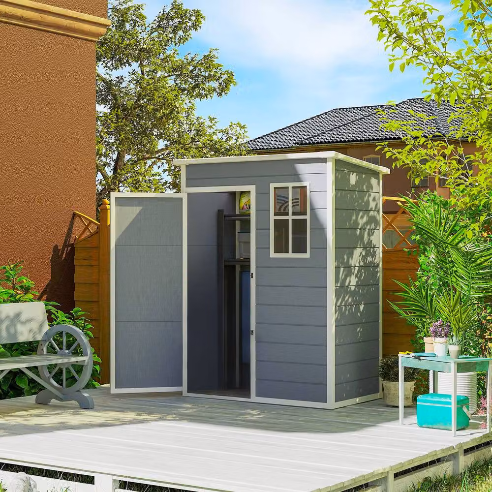 STILVORA Modern Grey Garden Shed with Floor, Lockable Door and Side Vent – 2