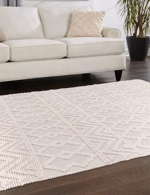 Asiatic Asra Grey Geometric Pure Wool Rectangular Rug with Fringes