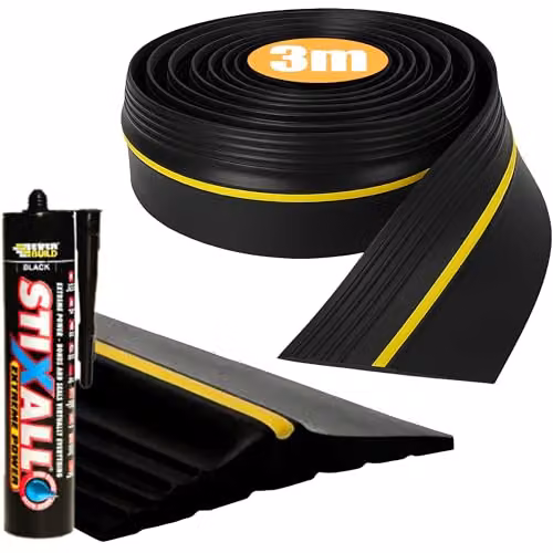 Novecrafto Universal Fit EPDM Rubber Garage Door Seal, 3m Length, Black Self-Adhesive Weatherproof Threshold Draught Excluder – 7