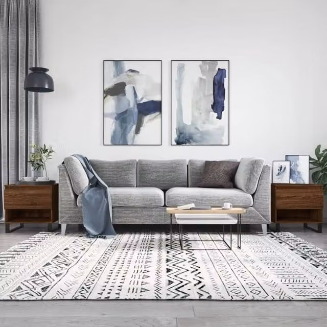 Berkfield Home Set of 2 Modern Brown Oak Nesting Coffee Tables, W/D/H: 50 x 46 x 50 cm
