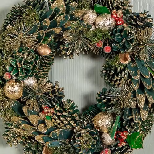 Samuel Alexander Round Christmas Wreath with Baubles and Red Berries in Red and Green, Diameter: 36 cm – 3