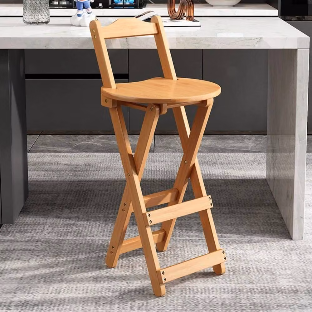 FLAVORA Foldable Bamboo Backrest Bar Stool in Natural Brown – 4