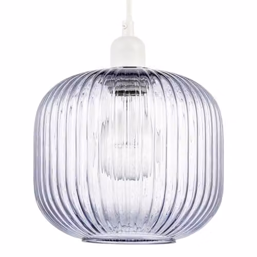 Happy Homewares Modern Round Ribbed Glass Pendant Lamp Shade in Purple Lilac, W: 20 cm, H: 18 cm