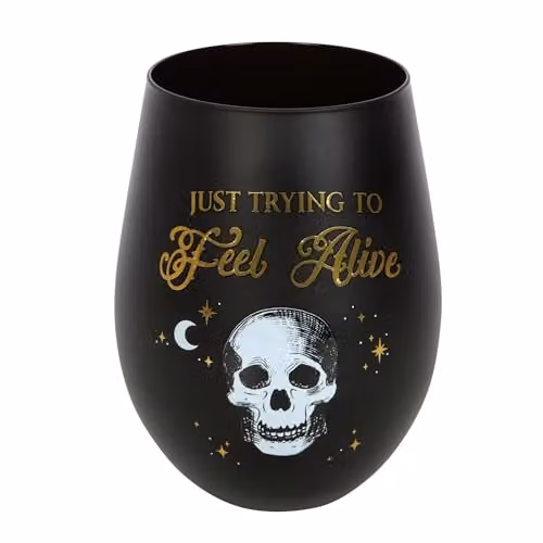 KDMD Trying to Feel Alive Stemless Wine Glass in Black and Gold – 1