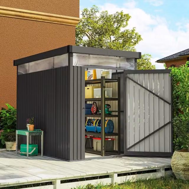 Outsunny Dark Grey Galvanised Steel Pent Garden Shed with Window