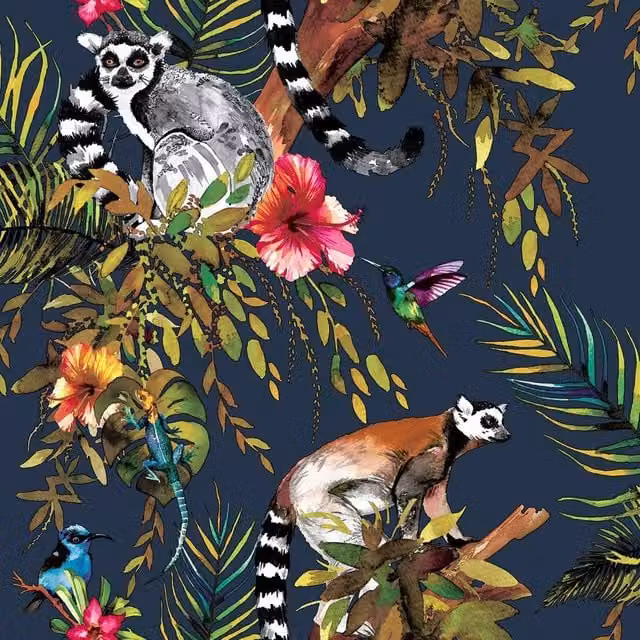 Holden Décor Lemur Blue Animal and Floral Wallpaper Roll – 1