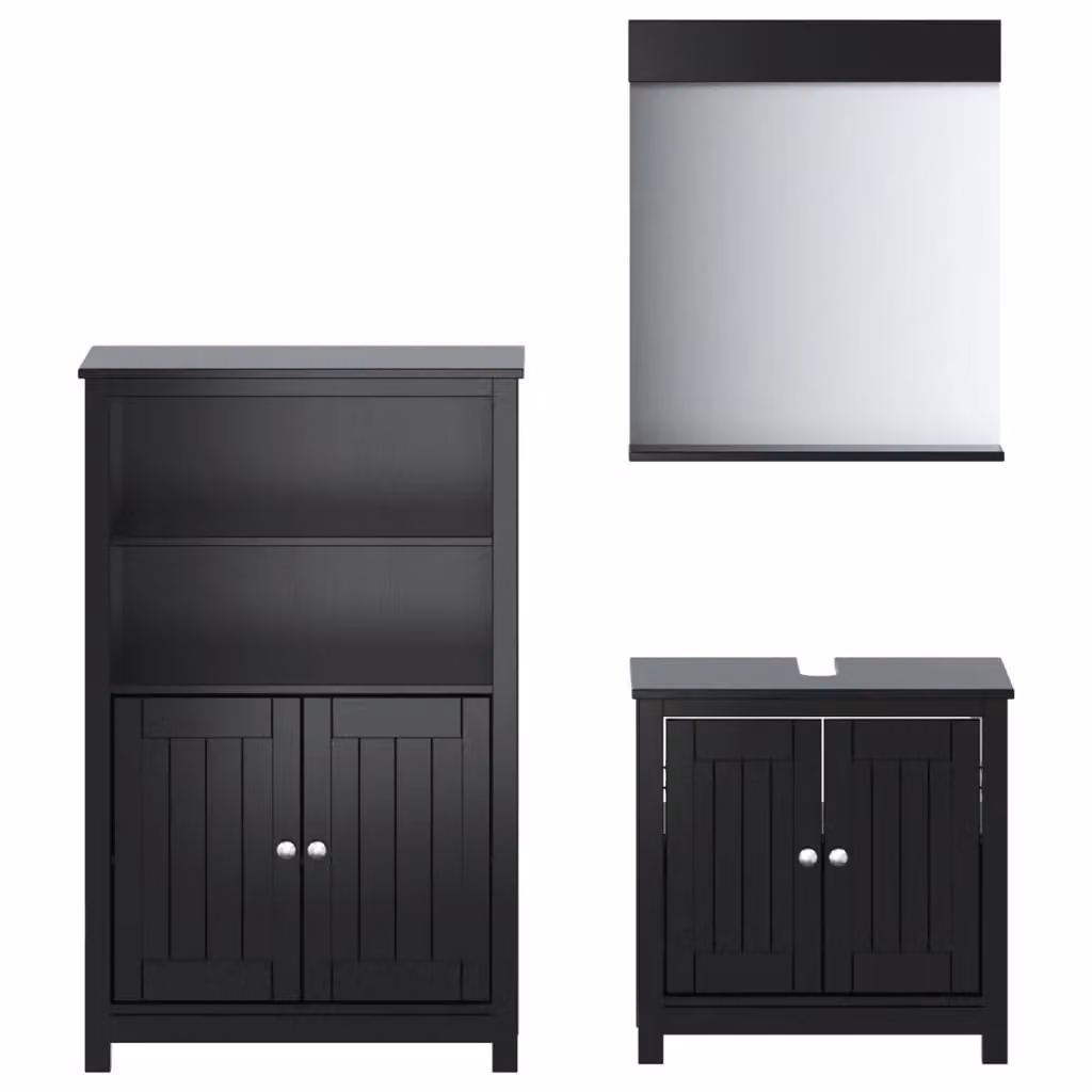 Berkfield Home BERG 3 Piece Black Lacquered Solid Pine Bathroom Furniture Set – 2