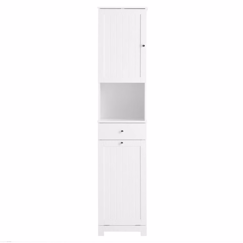 SoBuy White Modern Narrow Bathroom Tall Cabinet with Hinged Doors and Internal Shelves – 2