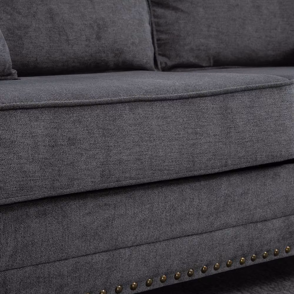 STILVORA 3 Seater Grey Fabric Upholstered Sofa with Scatter Cushions and Wooden Legs – 5
