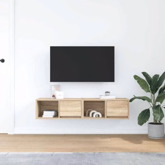 Berkfield Home Set of 2 Sonoma Oak TV Cabinets in Light Brown, W/D/H: 60 x 31 x 25.5 cm – 1