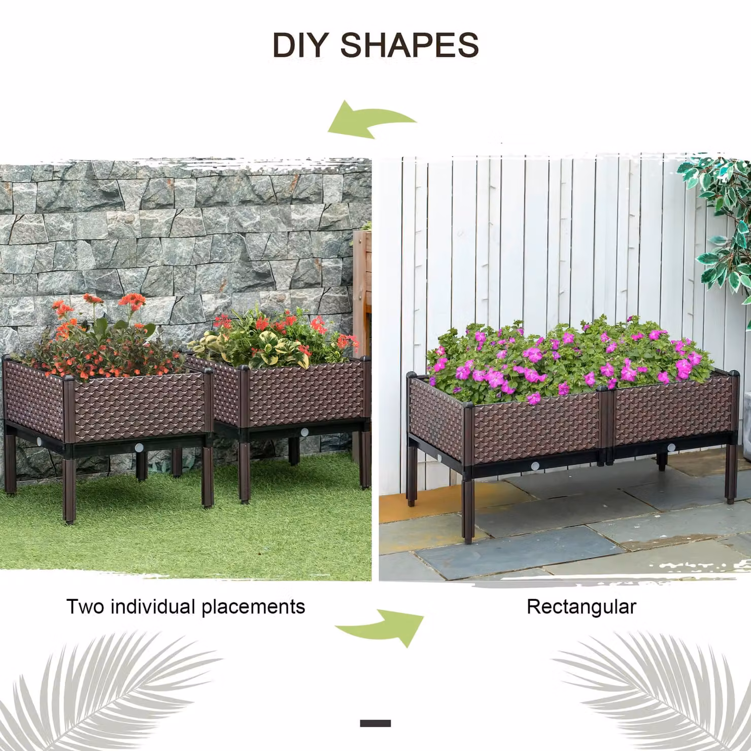 Outsunny Set of 2 Brown Plastic WPC Raised Garden Beds for Vegetables and Ornamental Plants – 5