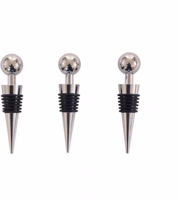Oypla Set of 3 Airtight Silver Bottle Stoppers for Wine, Champagne and Beer