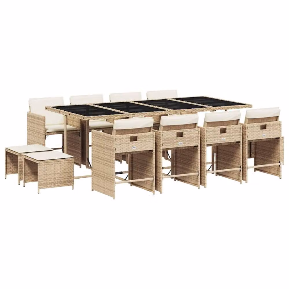 Berkfield Home 13 Piece Garden Dining Set with Beige Poly Rattan Cushions – 2