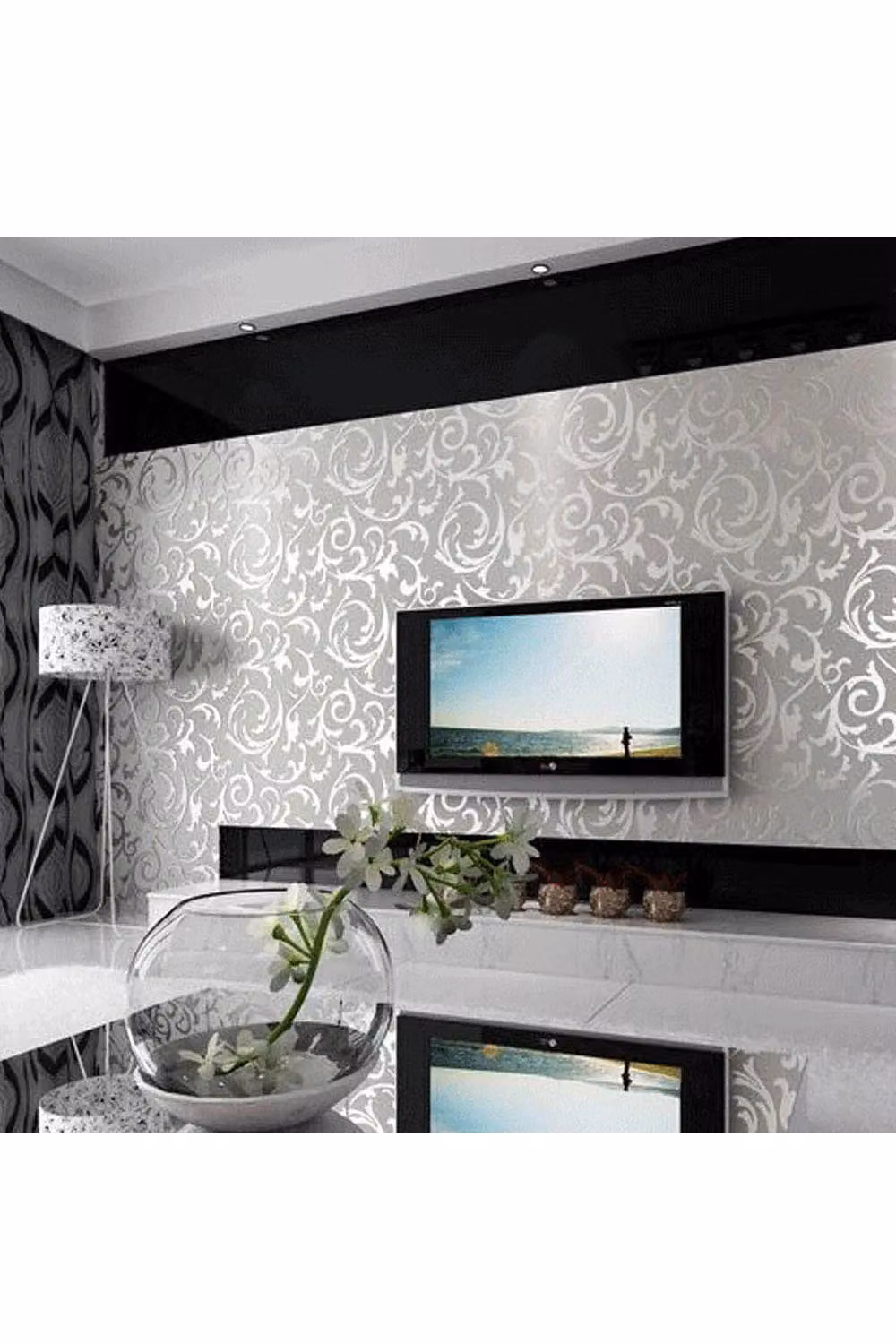 Living and Home Grey and Silver 3D Luxury Embossed Non-Woven Wallpaper Roll for Bedroom or Living Room, W: 53 cm x L: 10 m – 2