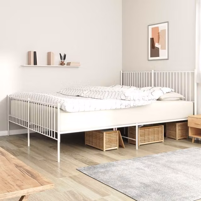 Berkfield Home Metal Bed Frame with Headboard and Footboard, White, 200 x 200 cm