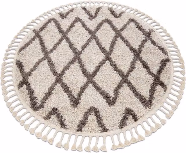 RugsX Berber Round Geometric Boho Rug in Yellow and Grey, Diameter: 160 cm – 1