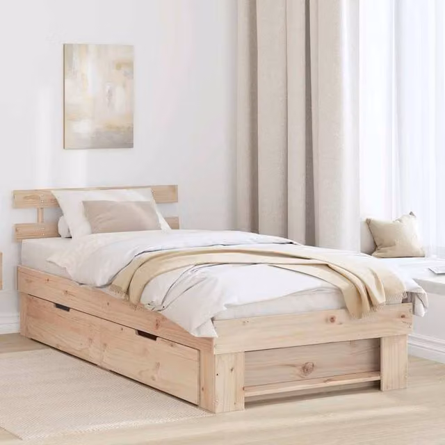 Berkfield Home Solid Pine Wood Bed Frame with Headboard in Brown, W: 75 cm x L: 190 cm