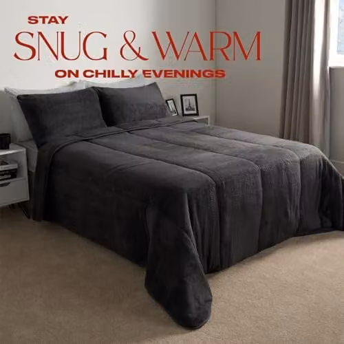 OHS Single Teddy Fleece Coverless Duvet and Pillowcase Set, 10.5 Tog, Anthracite Grey, W/D/H: 135 x 200 cm – 5