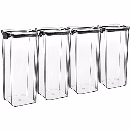 Argon Tableware Pack of 4 Airtight Food Storage Containers, 1.8 l, Black and Transparent, Stackable, Leakproof and BPA Free with Clip Lids