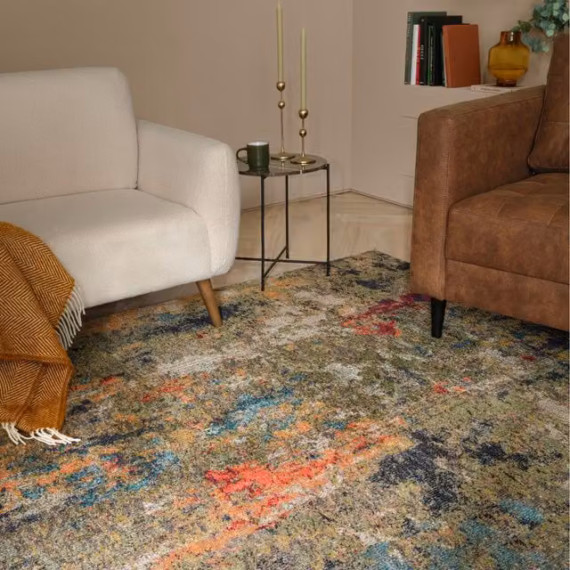 Furniturebox UK Prisma Abstract Multicolour Rectangular Rug, W/D/H: 170 x 120 x 14 cm