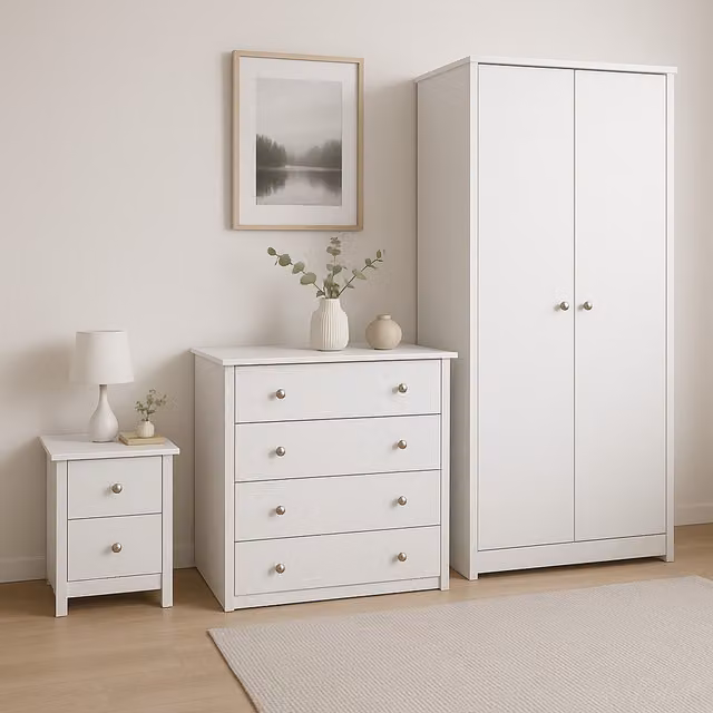 Home Treats White Modern Wooden Bedroom Furniture Set