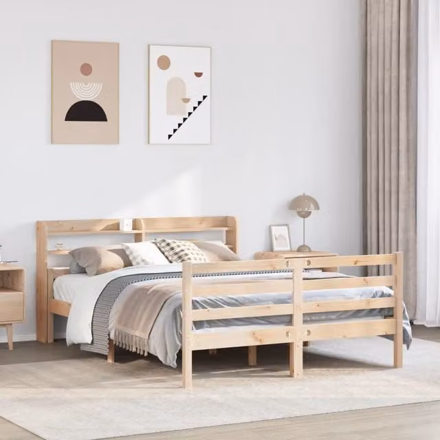 Berkfield Home Rustic Brown Solid Pine Bed Frame with Headboard and Side Compartments, W/D/H: 160 x 200 cm – 1