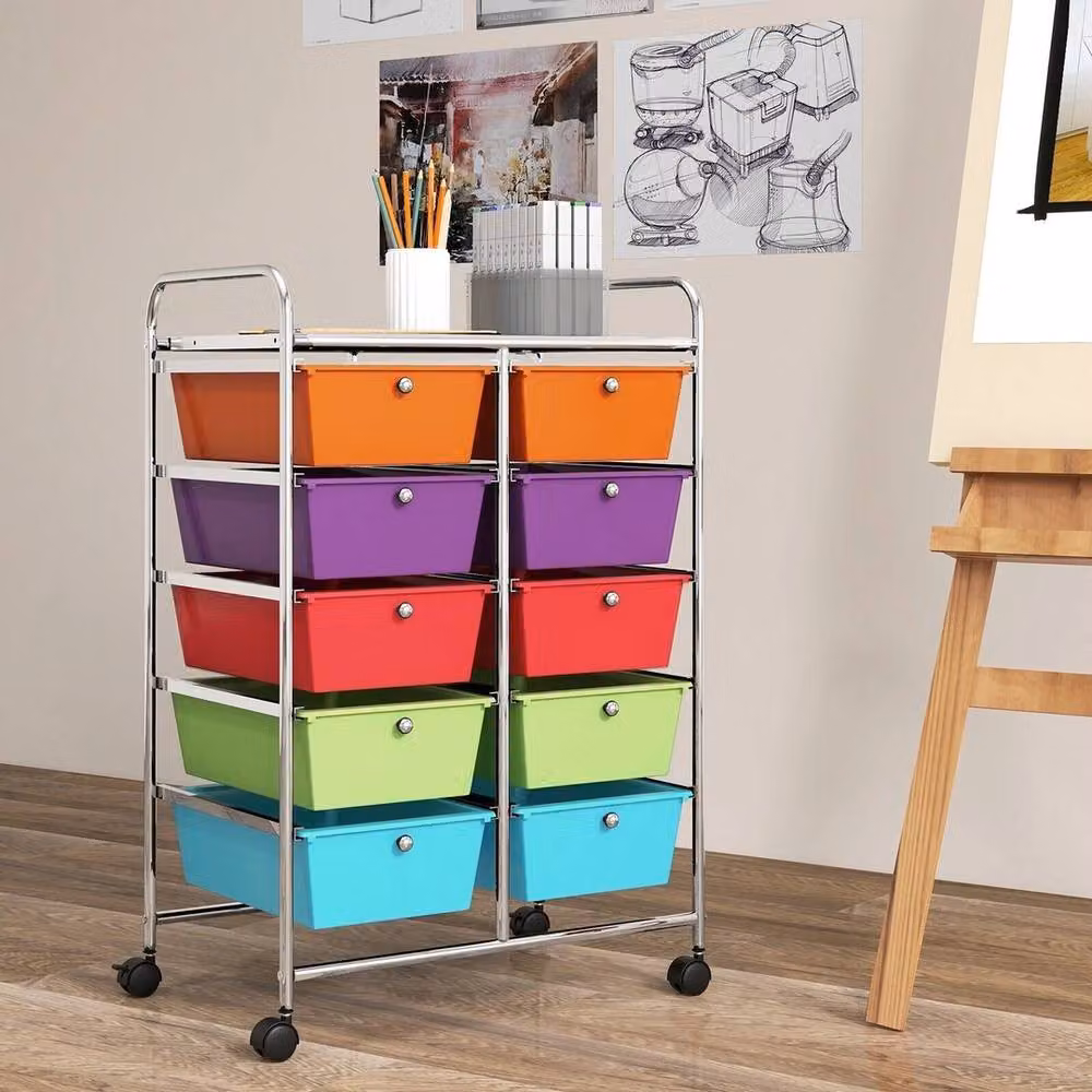VOGREX 10-Drawer Multicolour Metal Rolling Storage Cart with Castors – 6