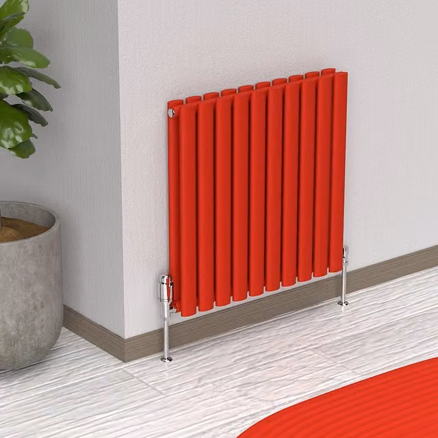 Lux Heat Oval Horizontal Coloured Double Radiator in Poppy Red, W: 60.0 cm, H: 54.0 cm