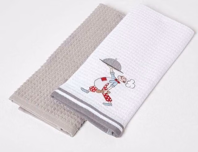 Homescapes Grey Waffle Cotton Tea Towels, Set of 2, W: 40 cm, H: 60 cm