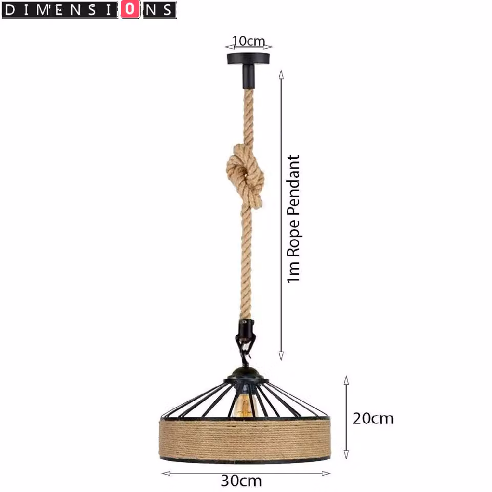 Modcraft Industrial Suspended Pendant Lamp with Metal and Hemp Rope Design in Brown and Beige – 3