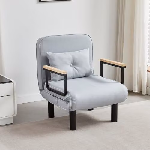 mcc direct 4 in 1 Folding Single Sofa Bed Convertible Lounge Sleeper Chair with Adjustable Backrest and Tufted Cushion in Light Grey – 1