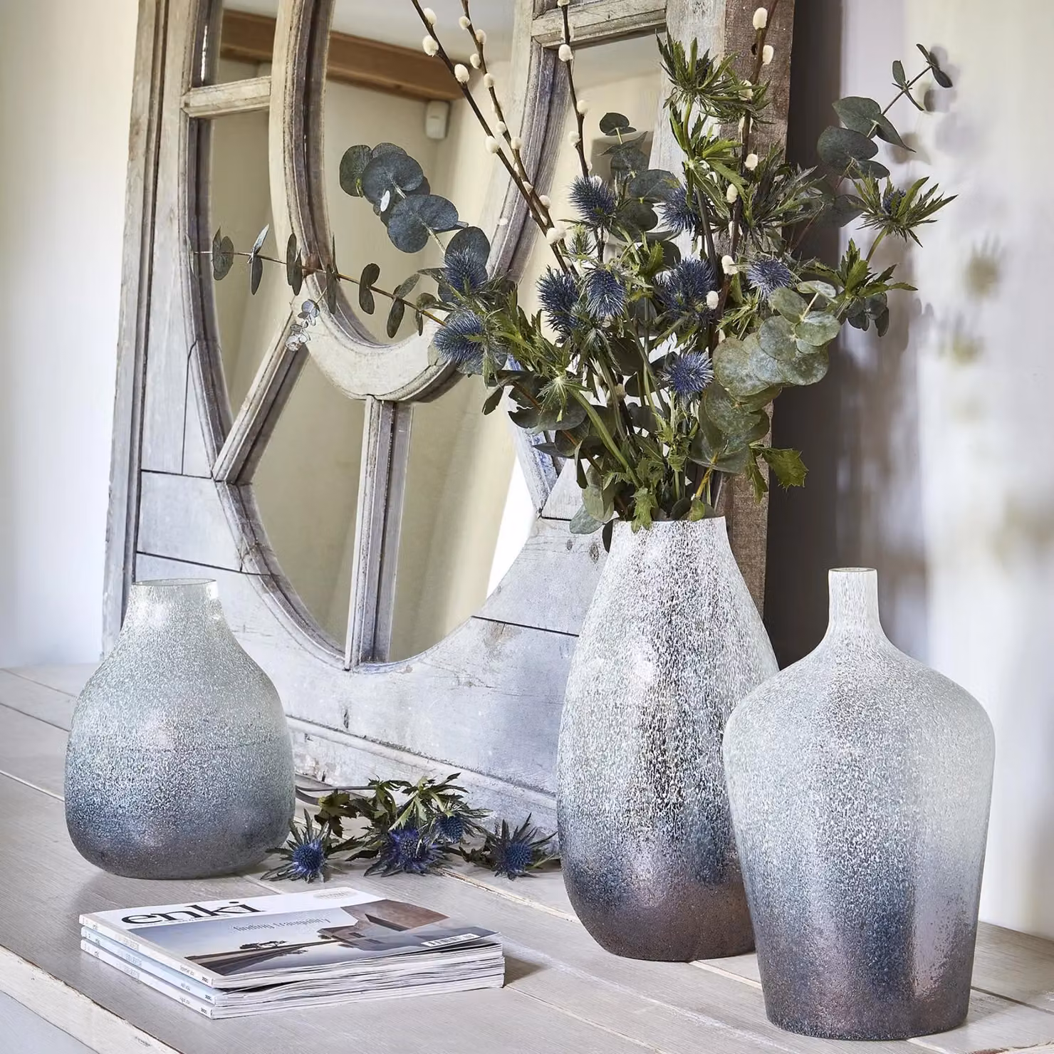 Ivyline Verre Stem Atlantic Blue Frosted Glass Vase H: 30 cm, W: 18 cm, D: 18 cm – 2