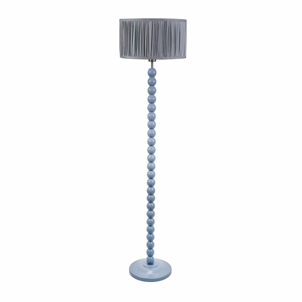 ValueLights Bobbins Powder Blue Floor Lamp with Ruched Pleated Fabric Drum Shade and LED Bulb – 2