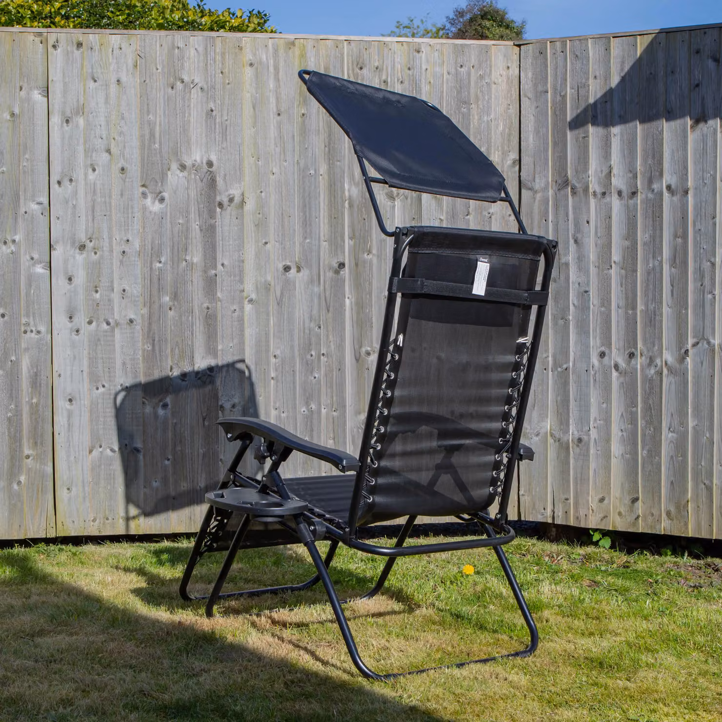 Samuel Alexander Set of 2 Multi Position Garden Gravity Relaxer Sun Loungers with Sun Canopy in Black – 5