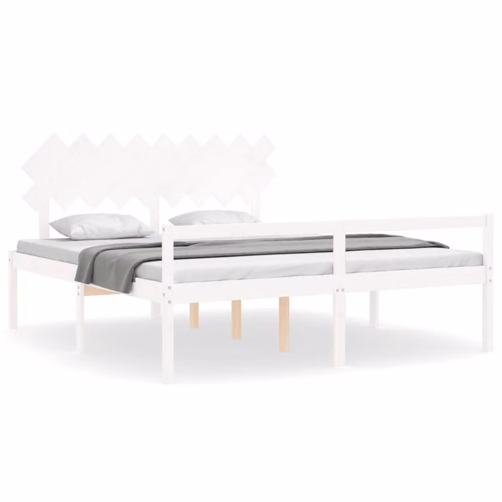 Berkfield Home Super King Size Solid Pine Wood Bed Frame with Headboard in White – 2