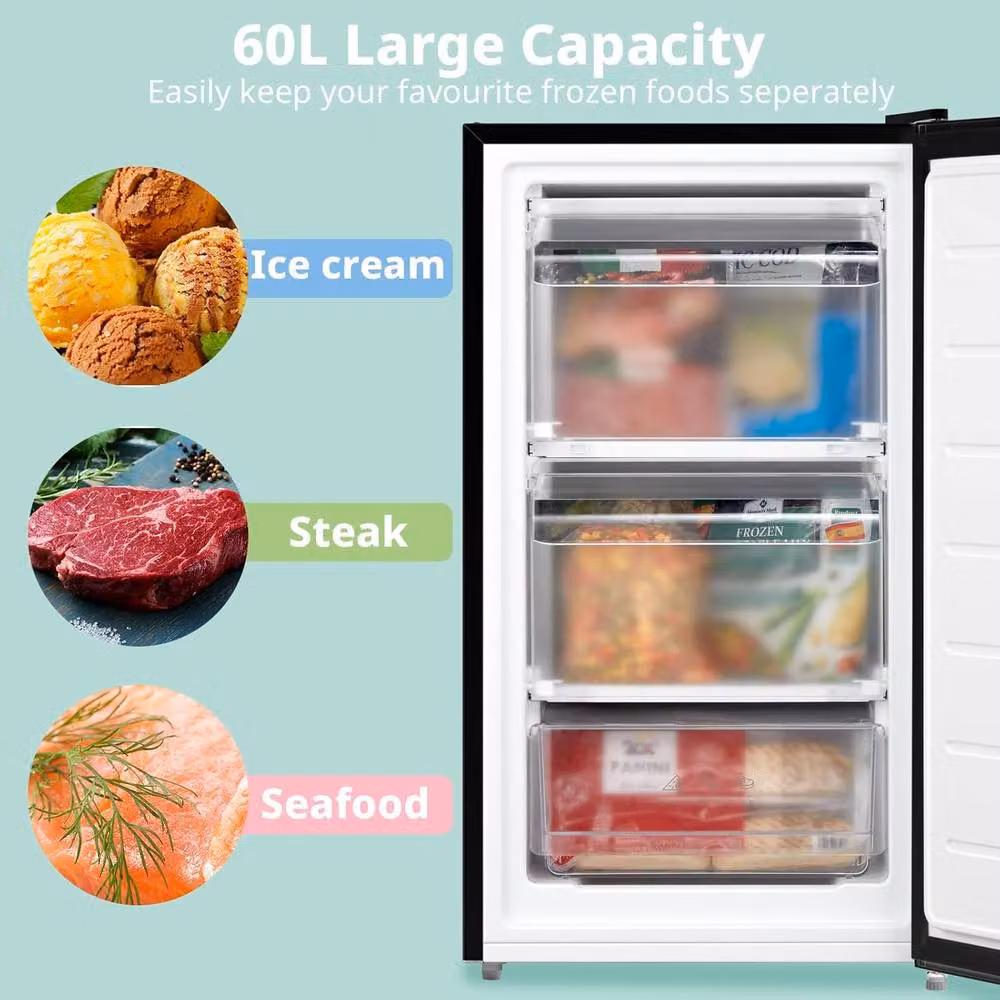 Living and Home 60L Freestanding Under Counter Upright Freezer with Adjustable Thermostat and Reversible Door, Black, W/D/H: 44.5 x 41.0 x 84.5 cm – 4