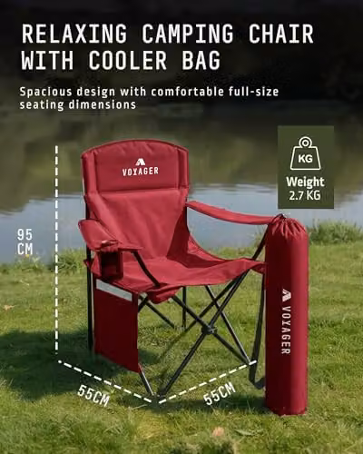 Voyager 2-Pack Folding Camping Chairs with Cup Holders and Armrests in Black and Red – 2