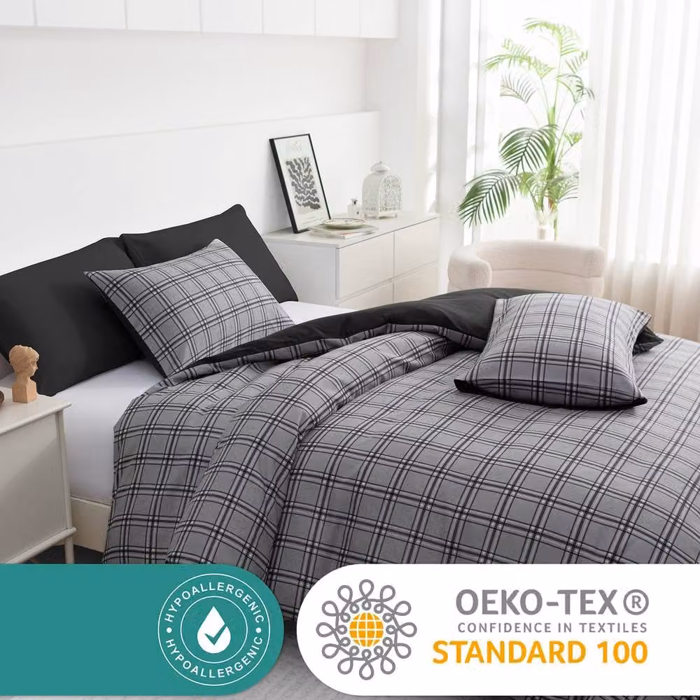 Grace Reversible Brushed Microfibre Single Duvet Cover Set in Grey, W/D/H: 135 x 200 cm with 50 x 75 cm Pillowcase – 9