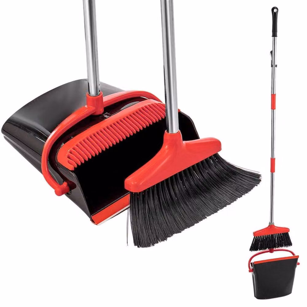 NESTLUNE Dustpan and Brush Set with Telescopic Aluminium Handle, Black, Height: 100 cm – 3